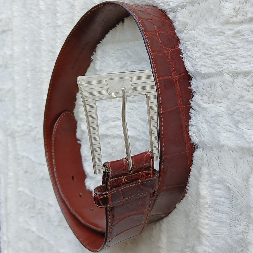 Vintage Ralph Lauren American Alligator Belt; Sterling Silver Buckle